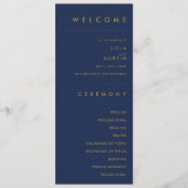 Modernes Minimalistisches Navy Blue | Gold-Hochzei Programm (Vorderseite)