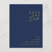 Modernes Minimalistisches Navy Blue | Gold Save th Einladungspostkarte (Vorderseite)