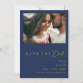 Modernes Minimalistisches Navy Blue | Gold Save th Magneteinladung (Vorderseite)