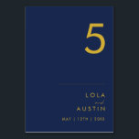 Modernes Minimalistisches Navy Blue | Gold-Tischnu Tischnummer<br><div class="desc">Dieses moderne, minimalistische Marineblau | Die goldene Tischnummer ist perfekt für Ihre klassische Hochzeit. Das schlichte, einzigartige abstrakte Design, begleitet von einem zeitgenössischen Minimalskript und einer dunkelmarineblauen Farbpalette, verleiht diesem Produkt ein Gefühl von elegantem formalem Luxus und bleibe gleichzeitig vereinfachend, chic bhemian. Behalt es so, wie es ist, oder wählen...</div>