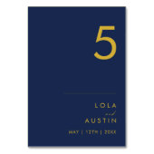Modernes Minimalistisches Navy Blue | Gold-Tischnu Tischnummer (Vorderseite)
