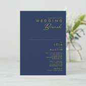 Modernes Minimalistisches Navy Blue | Gold Wedding Einladung (Stehend Vorderseite)