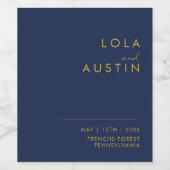 Modernes Minimalistisches Navy Blue | Goldhochzeit Weinetikett (Einzelnes Label)