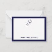 Modernes Minimalistisches Navy Blue Monogram Mitteilungskarte (Rückseite)