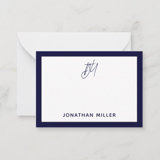Modernes Minimalistisches Navy Blue Monogram Mitteilungskarte (Rückseite)