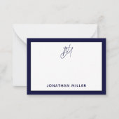 Modernes Minimalistisches Navy Blue Monogram Mitteilungskarte (Vorderseite)