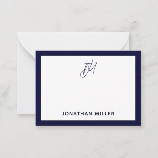Modernes Minimalistisches Navy Blue Monogram Mitteilungskarte (Vorderseite)