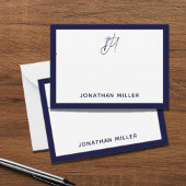 Modernes Minimalistisches Navy Blue Monogram Mitteilungskarte