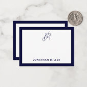 Modernes Minimalistisches Navy Blue Monogram Mitteilungskarte (Vorderseite/Rückseite Beispiel)