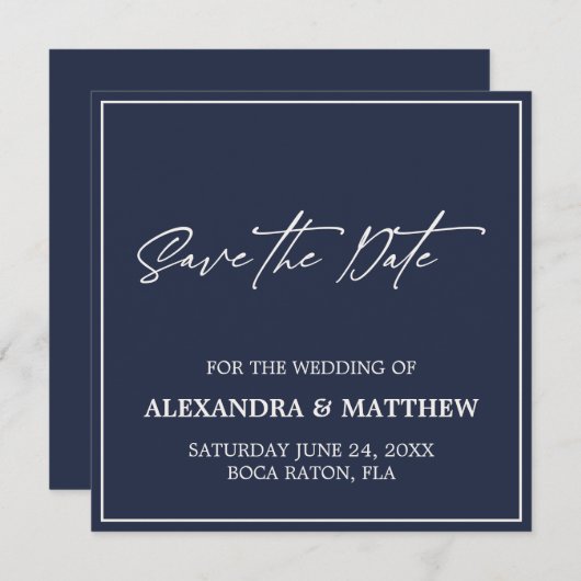 Modernes Minimalistisches Navy Blue Save The Date (Vorne/Hinten)