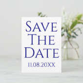 Modernes Minimalistisches Navy Blue Save the Date Einladung (Stehend Vorderseite)