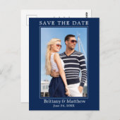 Modernes Minimalistisches Navy Blue Save the Date Postkarte (Vorne/Hinten)