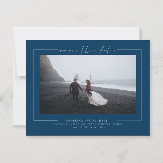 Modernes Minimalistisches Navy Blue-Save the Date- Save The Date (Vorderseite)