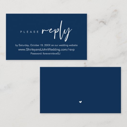 Modernes Minimalistisches, Navy Blue Script, Onlin Begleitkarte (Vorne/Hinten)