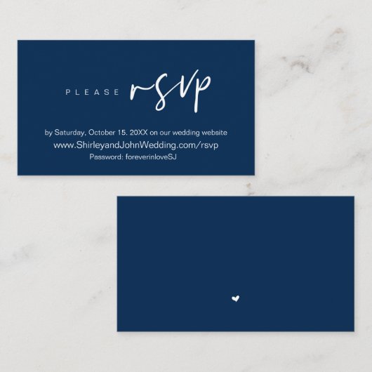 Modernes Minimalistisches, Navy Blue Script, Onlin Begleitkarte (Vorne/Hinten)