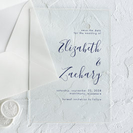 Modernes Minimalistisches Navy Blue Script Save th Acryleinladungen