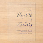 Modernes Minimalistisches Navy Blue Script Save th Acryleinladungen (Vorderseite)
