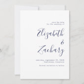 Modernes Minimalistisches Navy Blue Script Save th Ankündigung (Vorderseite)