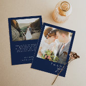 Modernes Minimalistisches Navy Blue | Silver Flat Dankeskarte