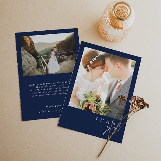 Modernes Minimalistisches Navy Blue | Silver Flat Dankeskarte
