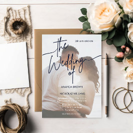 Modernes Minimalistisches Navy Foto Wedding Invita Einladung
