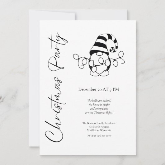 Modernes Minimalistisches Niedliches Gnome Weihnac Einladung (Vorderseite)