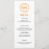 Modernes Minimalistisches Orange Wedding MENU Menükarte (Vorderseite)