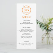 Modernes Minimalistisches Orange Wedding MENU Menükarte (Stehend Vorderseite)