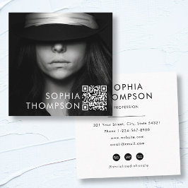 Modernes Minimalistisches QR-Code Berufliches Foto Quadratische Visitenkarte