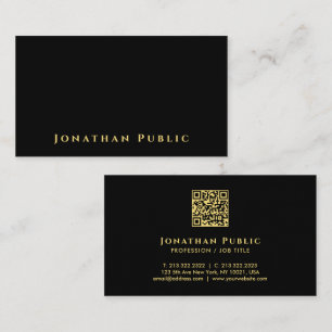 Modernes, Minimalistisches QR Code Black & Gold Visitenkarte