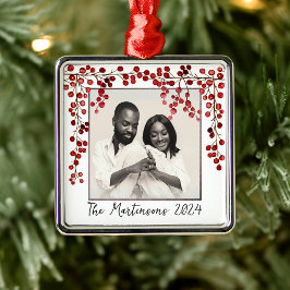 Modernes Minimalistisches Red Berries Weihnachtsfe Ornament Aus Metall