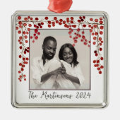 Modernes Minimalistisches Red Berries Weihnachtsfe Ornament Aus Metall (Vorne)