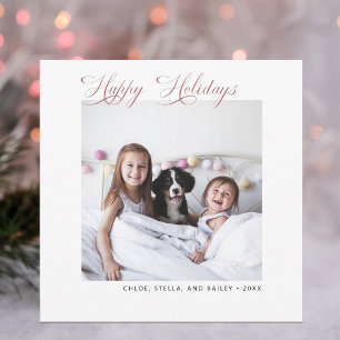 Modernes Minimalistisches Red Happy Holidays Foto Feiertagskarte