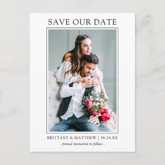 Modernes Minimalistisches Rettete unser Date Coupl Postkarte (Vorderseite)