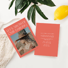 Modernes Minimalistisches rosa Foto Digitales Brau Einladung