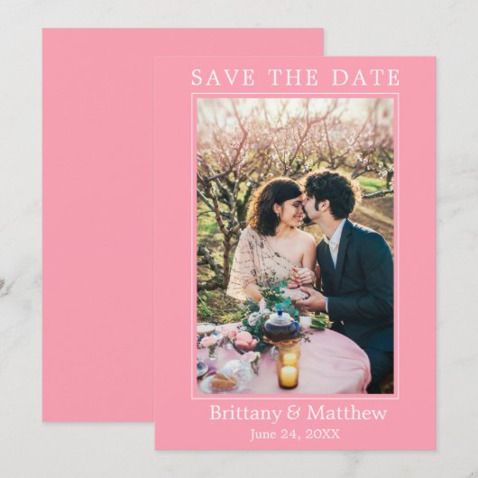 Modernes Minimalistisches Rosa Rosa Save The Date (Vorne/Hinten)