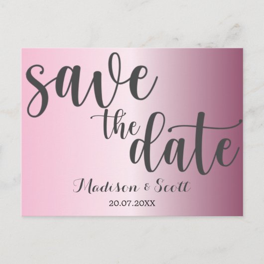 Modernes, minimalistisches Rosa Save the Date Ankündigungspostkarte (Vorderseite)
