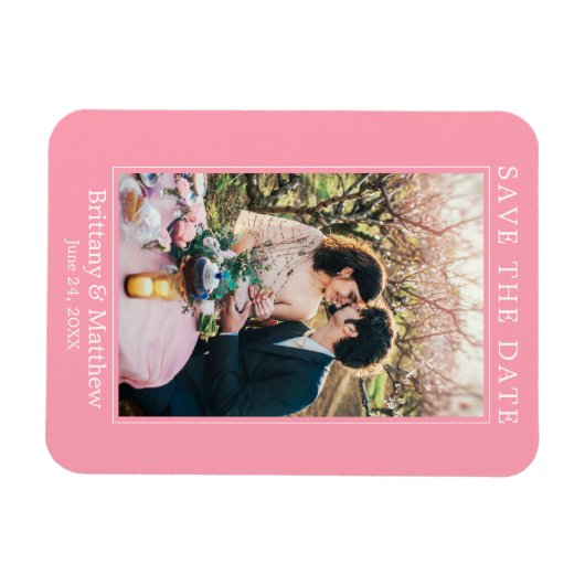 Modernes Minimalistisches Rosa Save the Date Magnet (Horizontal)