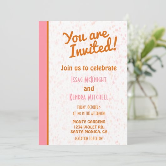 Modernes Minimalistisches Rosa und Orange Einladung (Stehend Vorderseite)