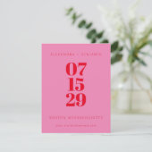 Modernes Minimalistisches Rosa und Rotes Volles Fo Save The Date (Stehend Vorderseite)