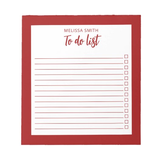 Modernes Minimalistisches Rot für die Aufgabenlist Notizblock (Vorderseite)
