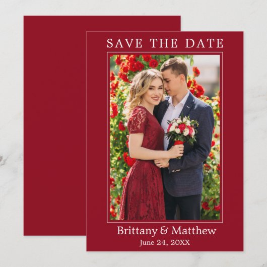 Modernes Minimalistisches Rot Save The Date (Vorne/Hinten)