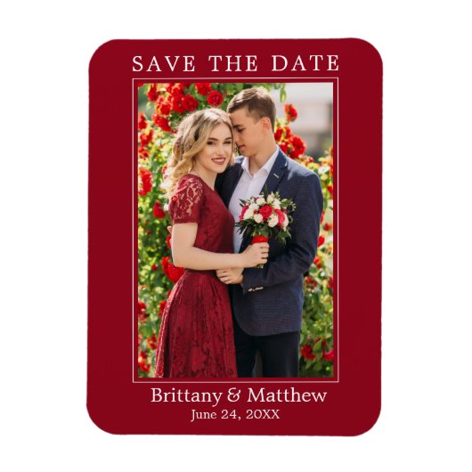 Modernes Minimalistisches Rot Save the Date Magnet (Vertikal)