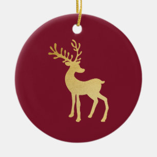 Modernes Minimalistisches Rotes & Goldenes Rentier Keramik Ornament