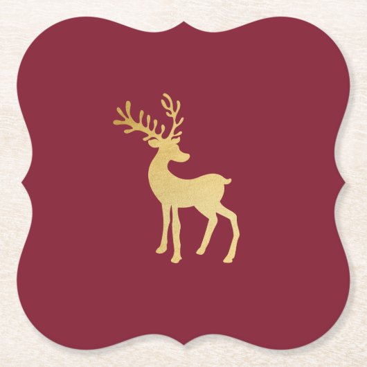 Modernes Minimalistisches Rotes & Goldenes Rentier Untersetzer (Vorderseite)