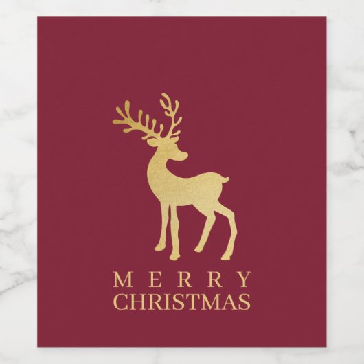 Modernes Minimalistisches Rotes & Goldenes Rentier Weinetikett (Einzelnes Label)