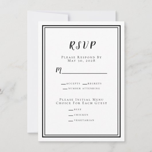 Modernes Minimalistisches RSVP-Menü für Hochzeiten (Vorderseite)