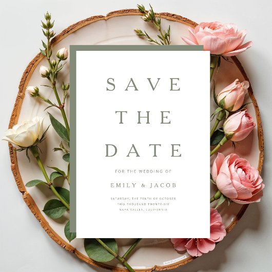 Modernes Minimalistisches Salbeigrün Save The Date