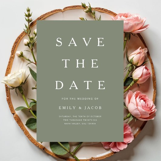 Modernes minimalistisches Salbeigrün Save The Date