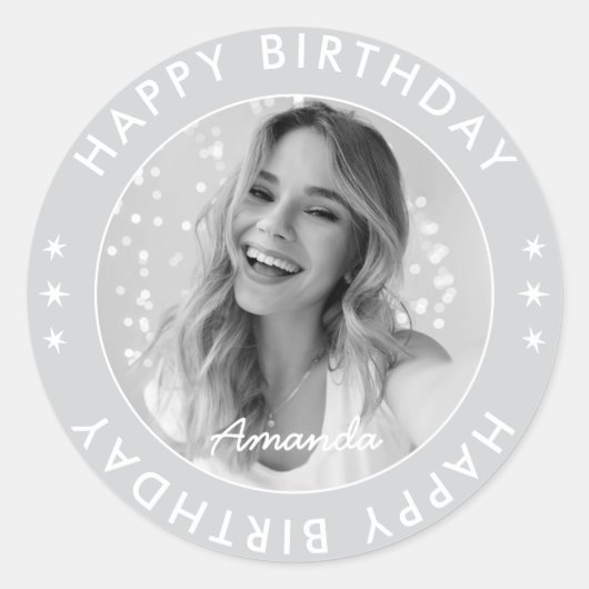 Modernes Minimalistisches, schlichtes Graues Happy Runder Aufkleber (Vorderseite)